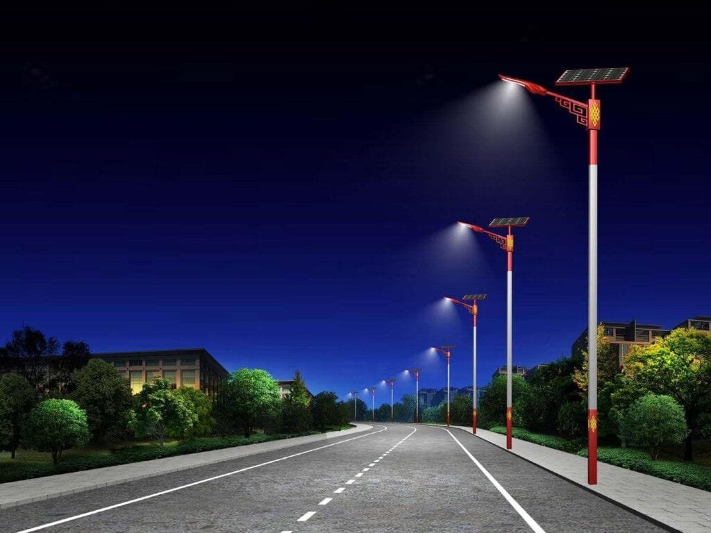 Solar street lights at night lighting photos