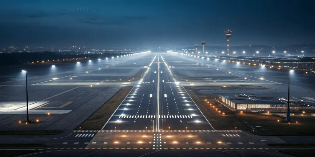 wide area night lighting concept for airport or transport infrastructure