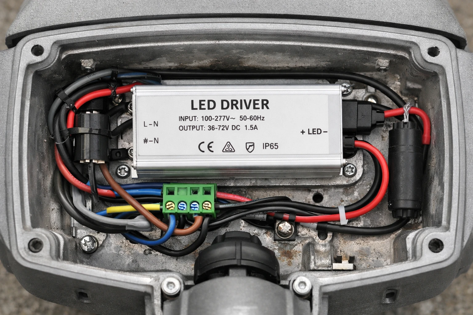 LED street light driver and wiring compartment review for AC road lighting projects