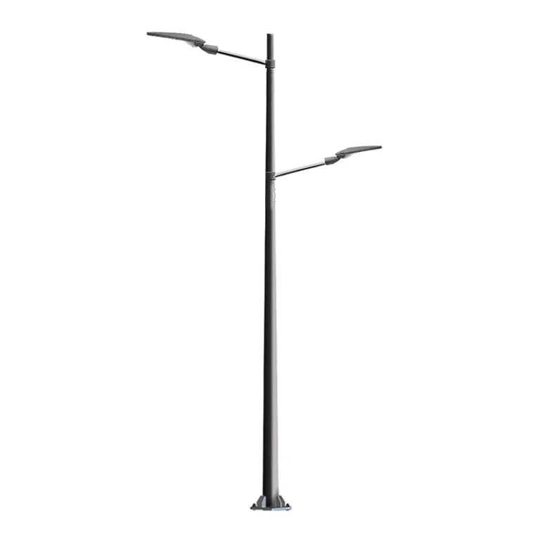 Double-arm LED street light pole for road and boulevard lighting projects