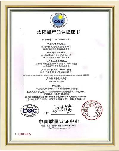 CQC certification reference for Sunlurio lighting quality review