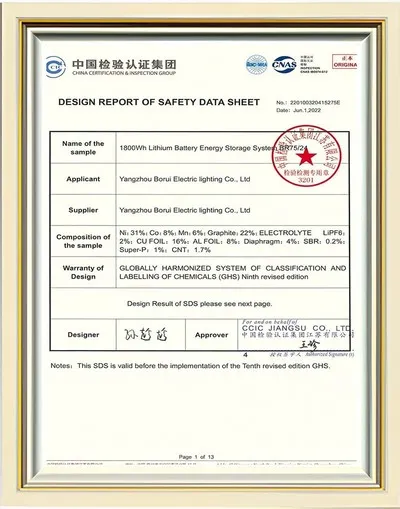SDS safety data sheet reference for lithium battery transport communication
