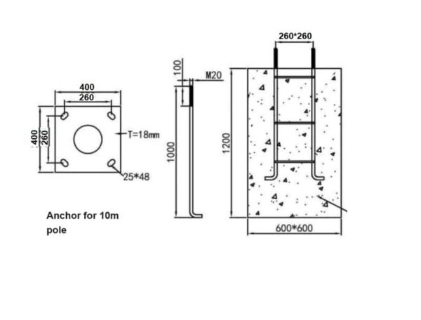 spread footing light pole foundation with anchor bolts and rebar cage