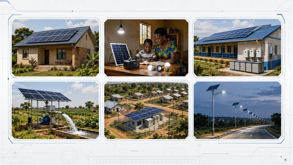 Uganda solar supplier types by project use case including home solar PAYGo SME backup water pumping mini-grid and street lighting