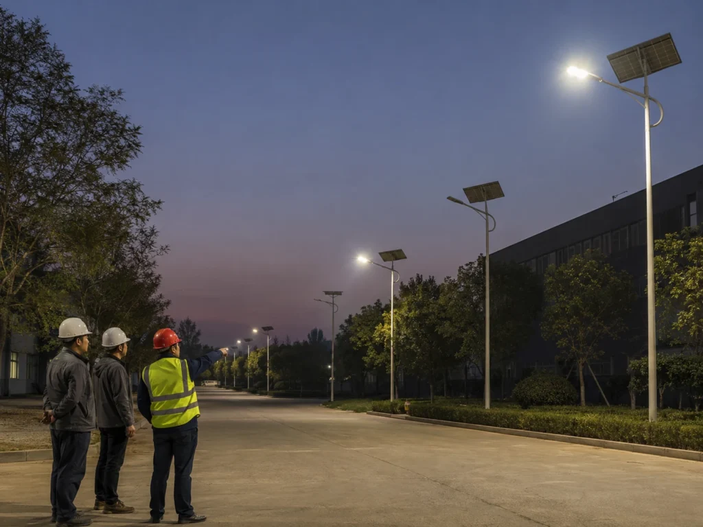 Outdoor solar lighting project review for road parking area and public space applications
