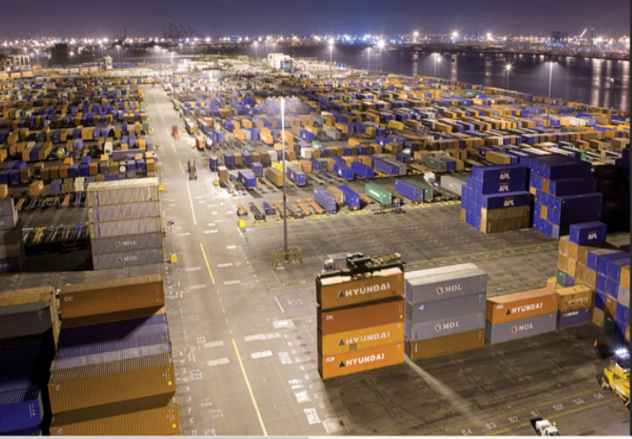 Container yard high mast lighting project at night