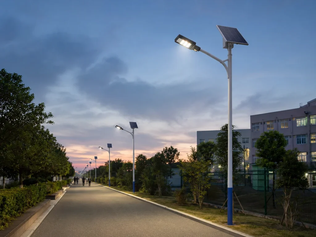 PIR sensor solar street light for pedestrian pathway and low speed roads