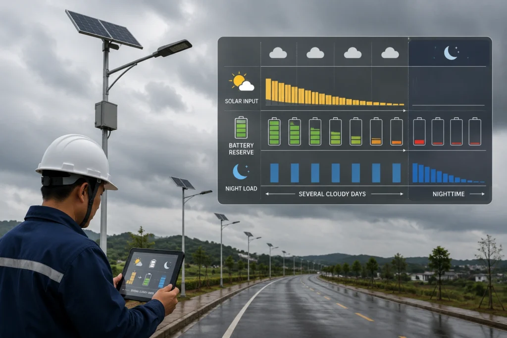 Solar street light charging deficit after several cloudy days