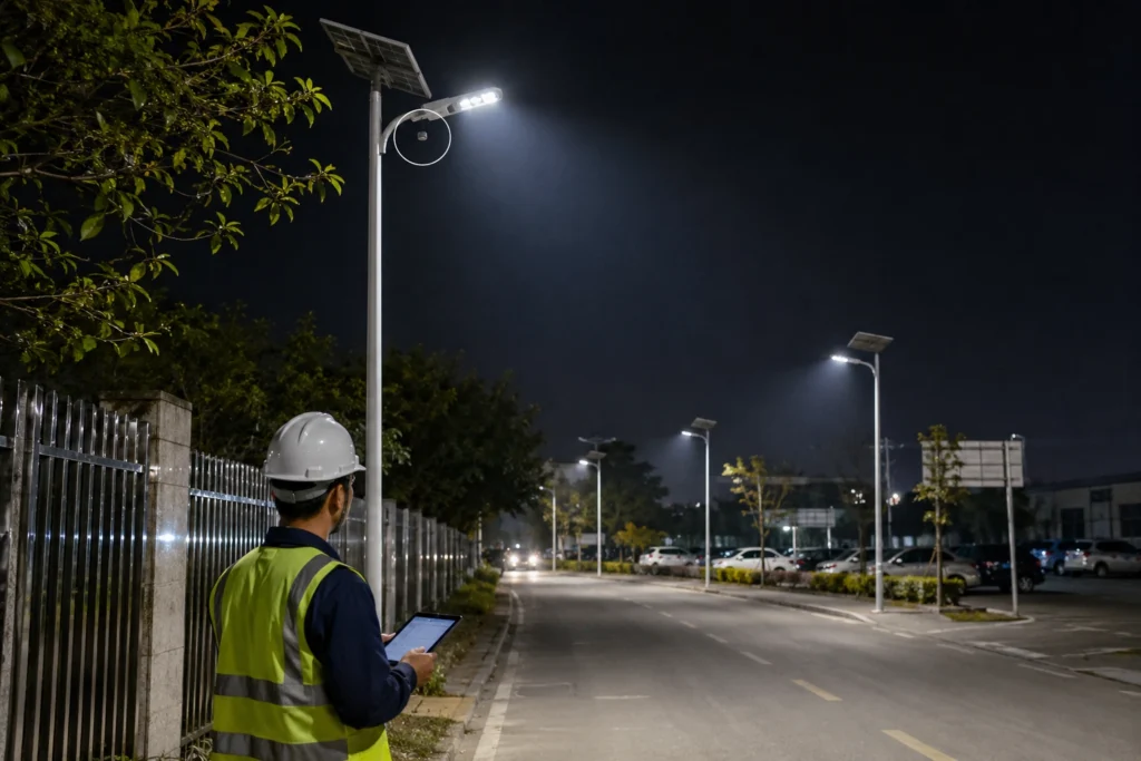 Solar street light motion sensor false triggering and battery autonomy risk