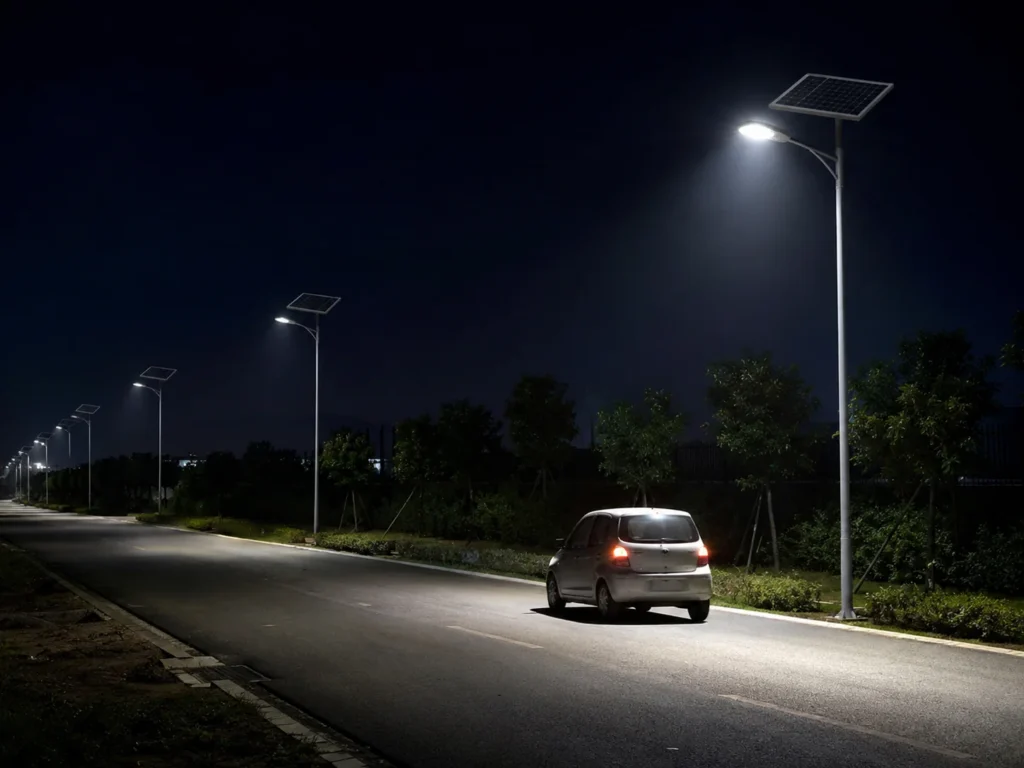 Solar street light motion sensor standby and boost mode for low traffic roads