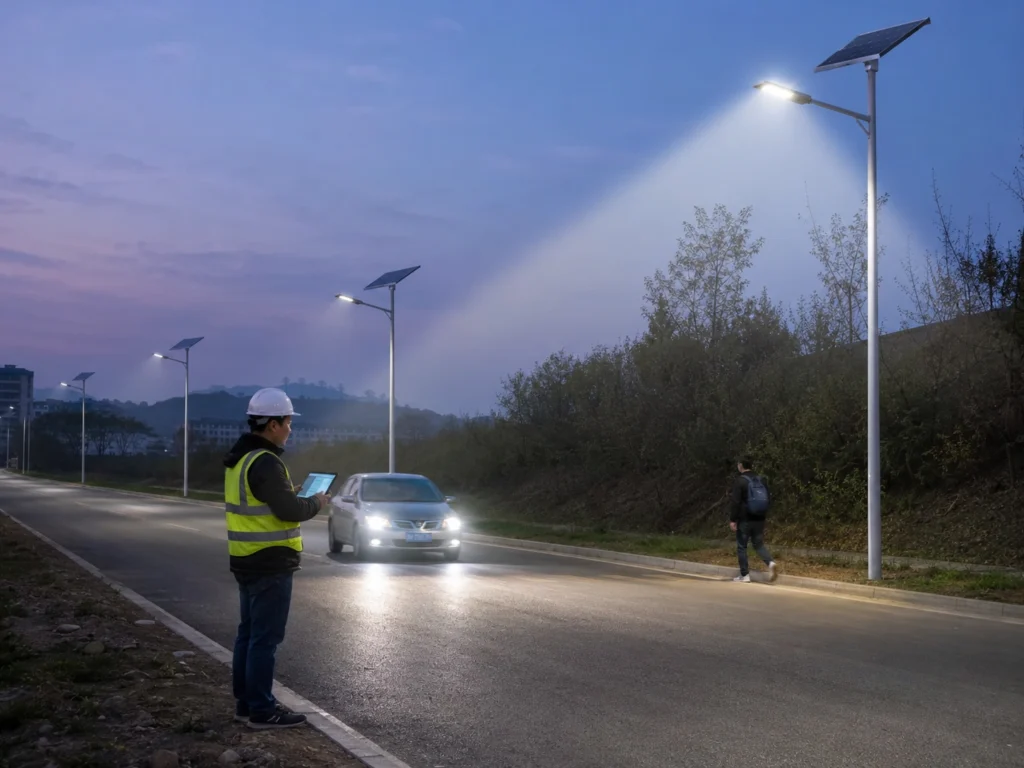 PIR and radar motion dimming test for solar street light project