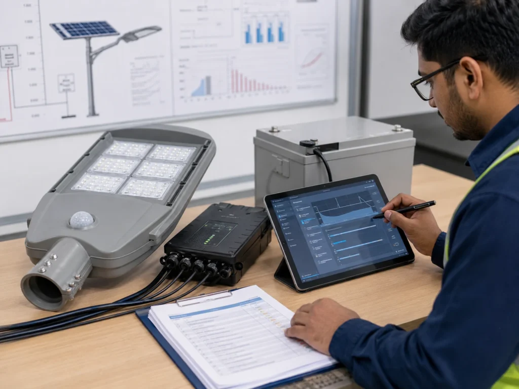 Solar street light standby boost brightness and battery autonomy review