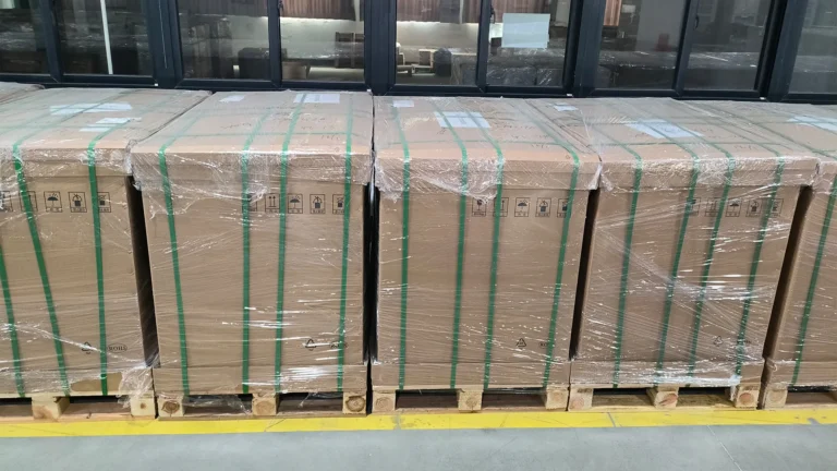 Carton pallet packing reference with protective wrapping for project lighting shipment