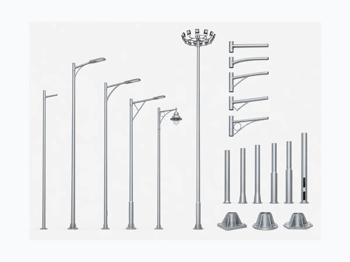 Custom project lighting pole with bracket and flange options for infrastructure lighting projects