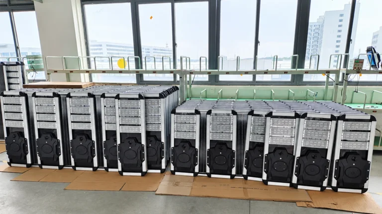 Finished solar lighting products arranged for warehouse checking before shipment
