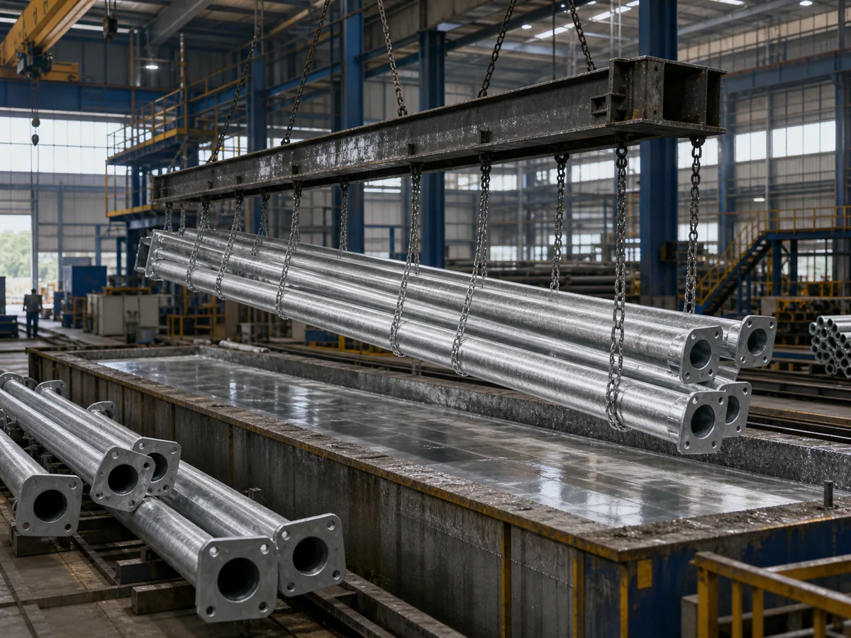 Hot-dip galvanizing process for steel lighting poles used in outdoor road lighting projects