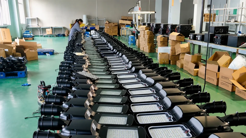 LED street light final assembly line with luminaires prepared for project orders