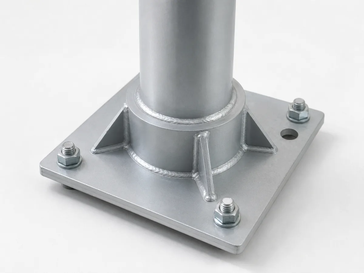 Lighting pole flange and base plate for foundation coordination in road lighting projects