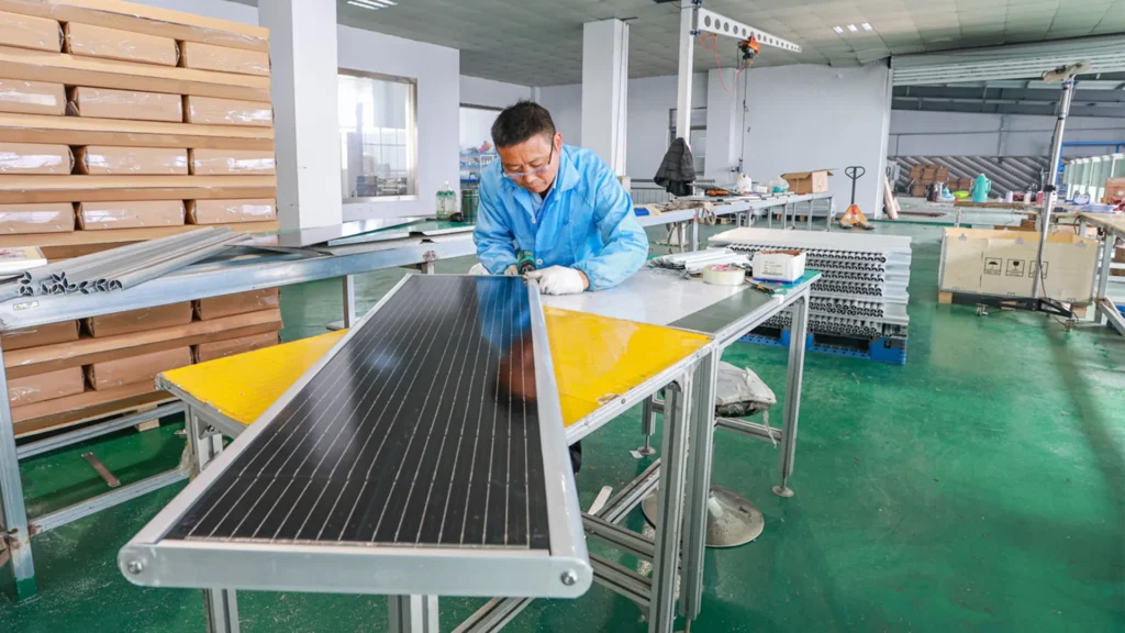 Solar panel assembly workshop for solar street light production preparation