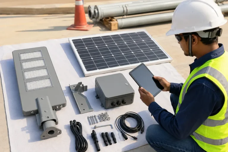 Solar street light components matched for project configuration before production