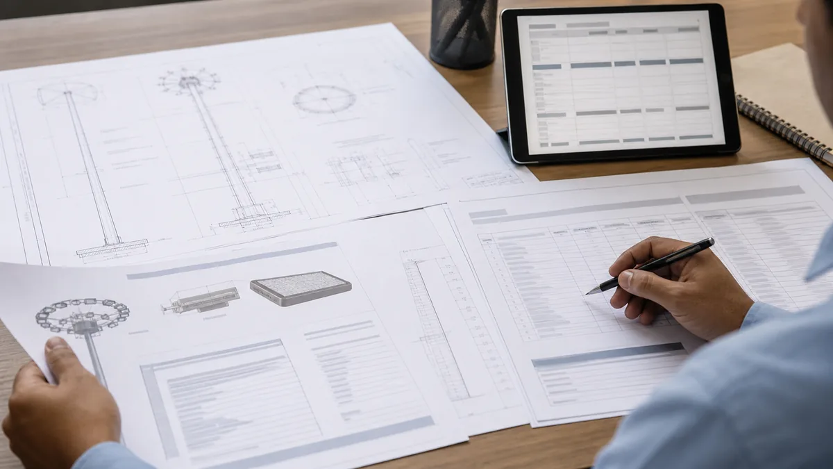 High mast lighting BOQ drawings and datasheet review for tender preparation