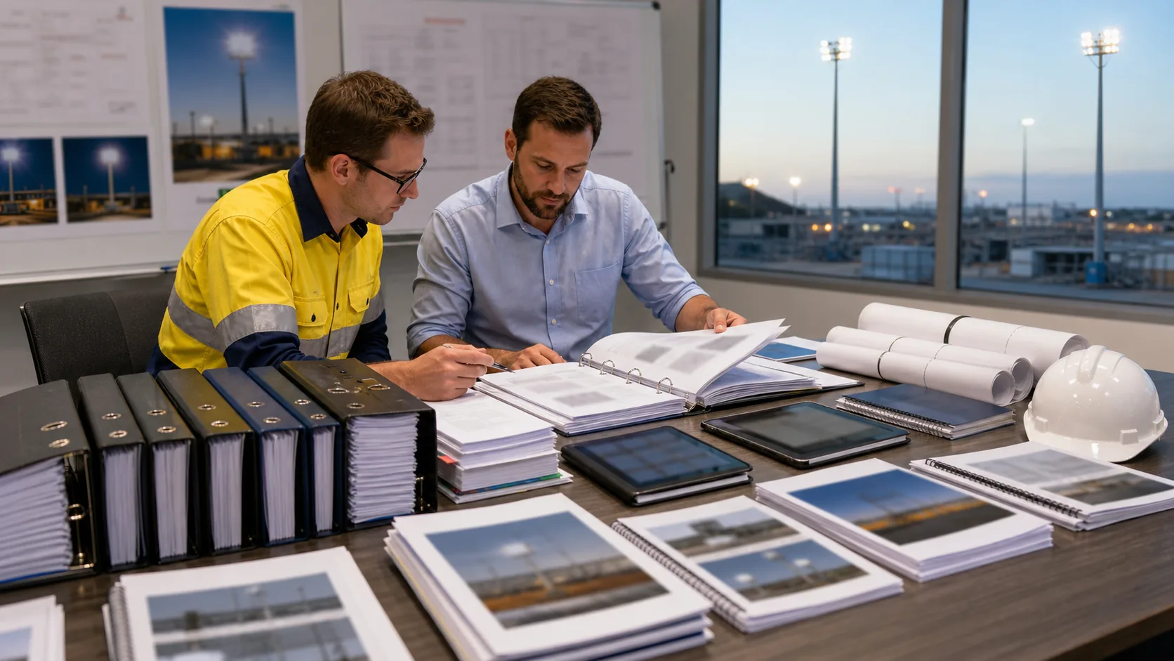 High mast lighting commissioning handover document pack and as built record review