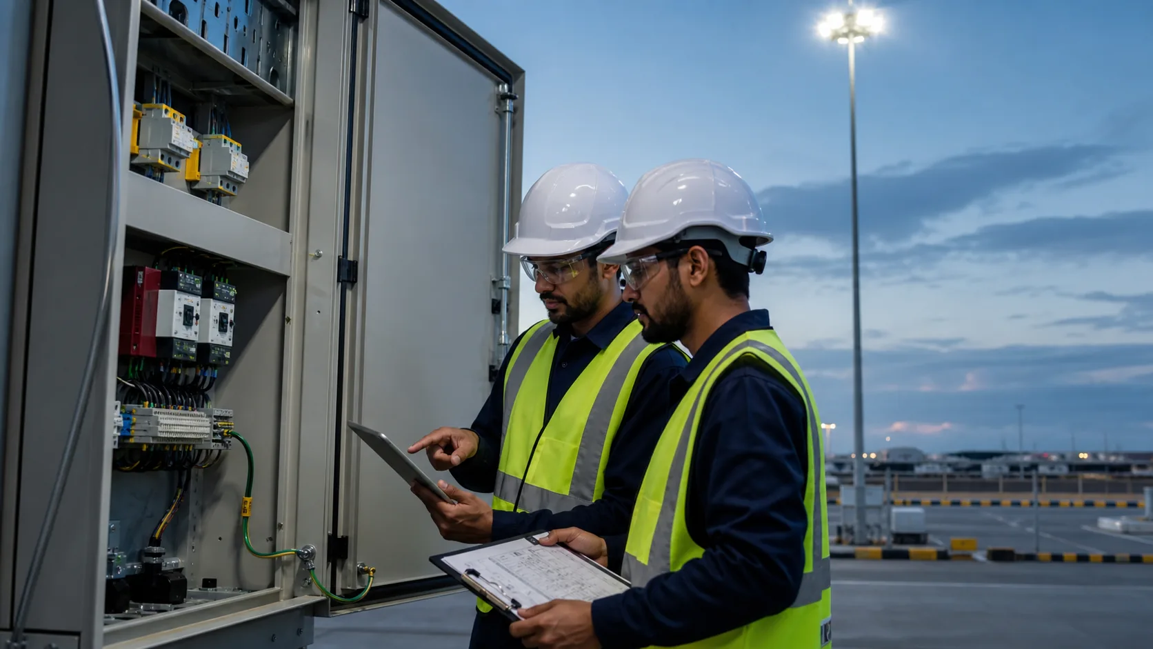 High mast lighting electrical SPD grounding and control commissioning record review
