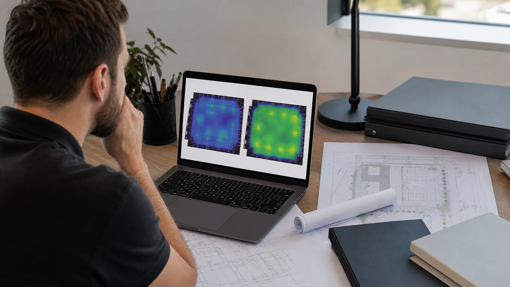 High mast LED retrofit before and after DIALux comparison for photometric verification