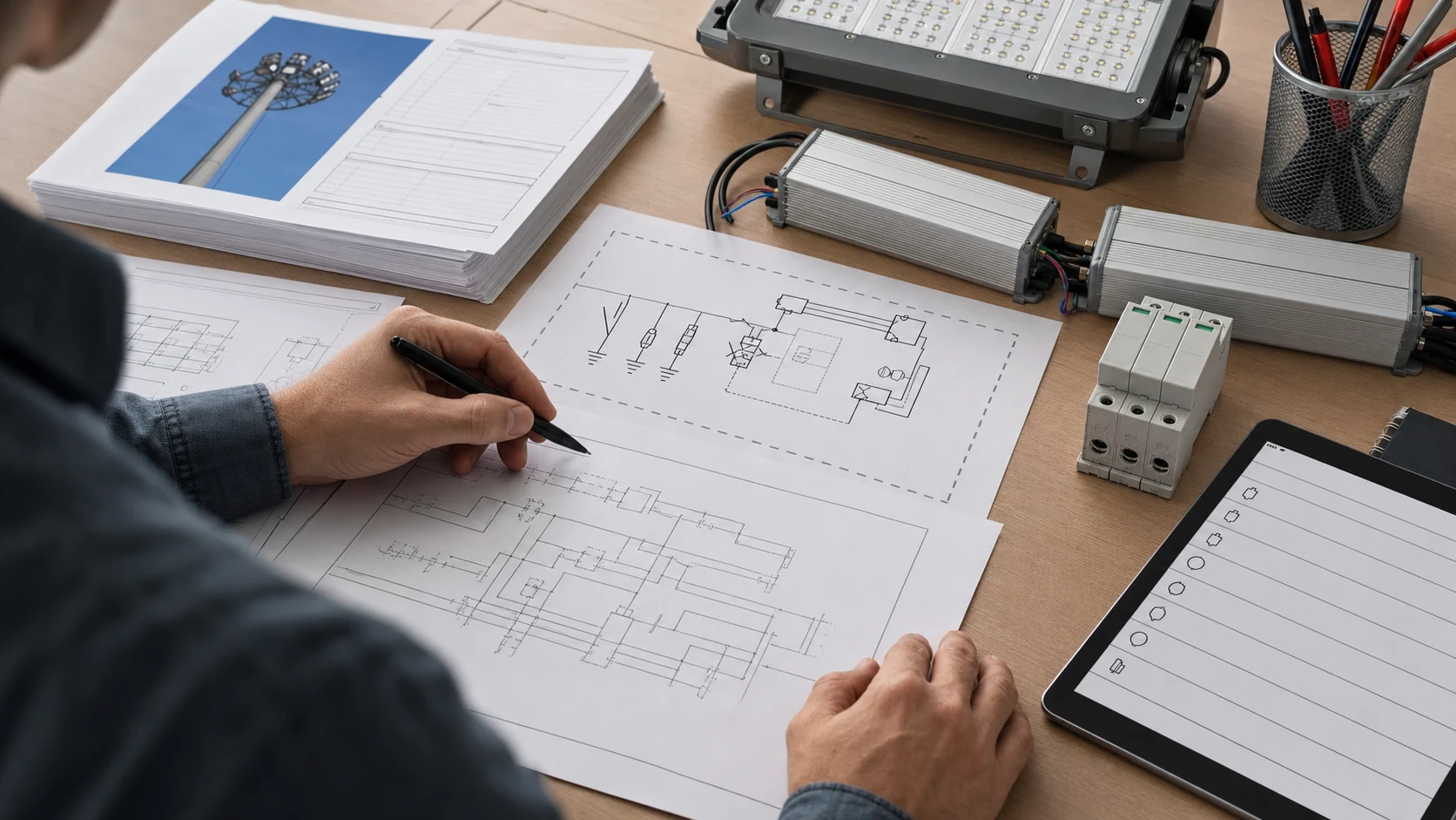 High mast LED retrofit electrical driver SPD and controls compatibility review