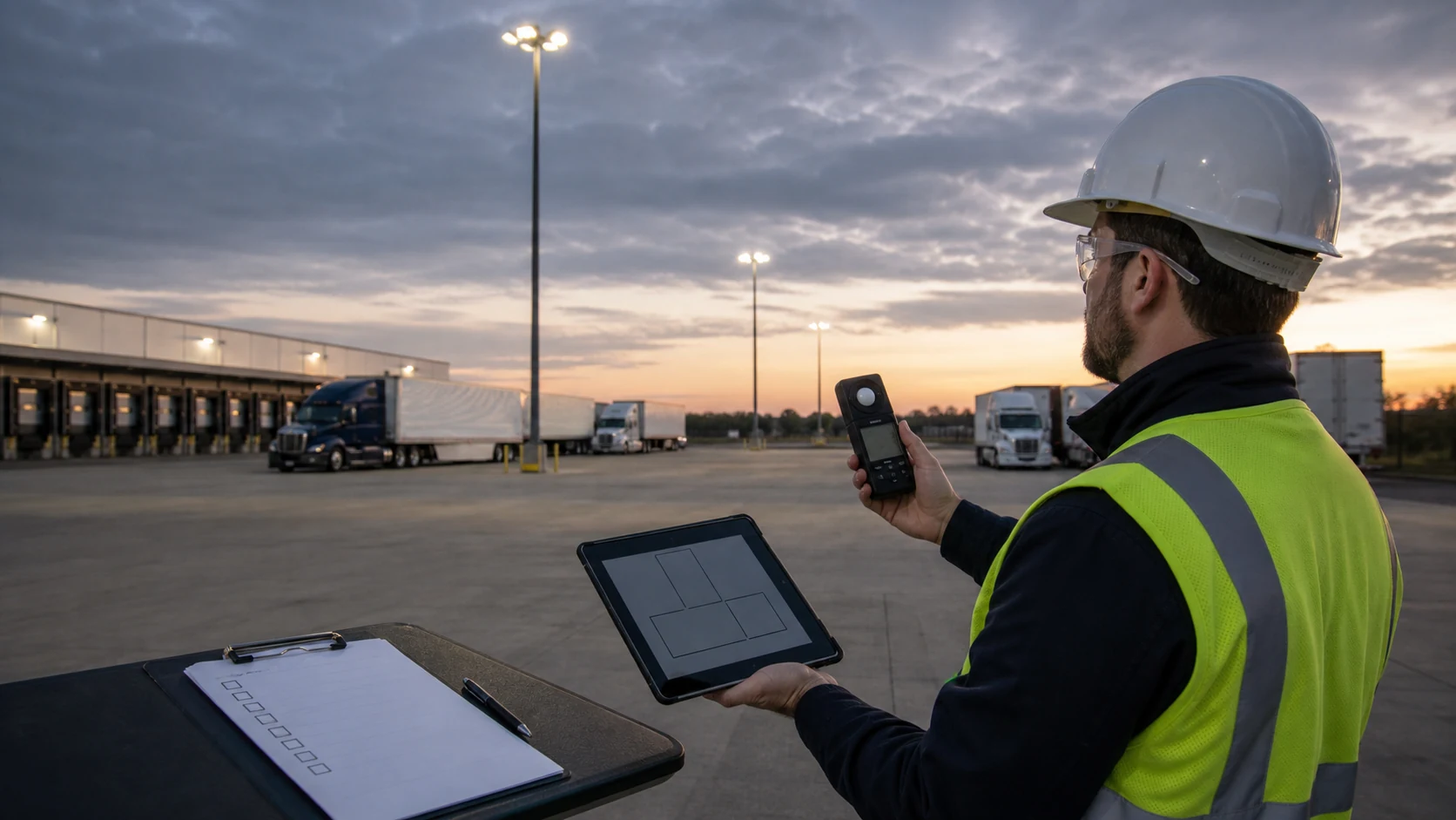 Existing high mast lighting system survey and illuminance measurement before LED retrofit