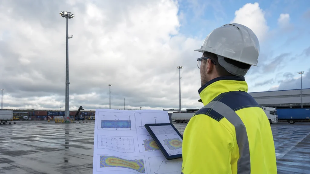 High mast light wattage selection review for outdoor infrastructure project