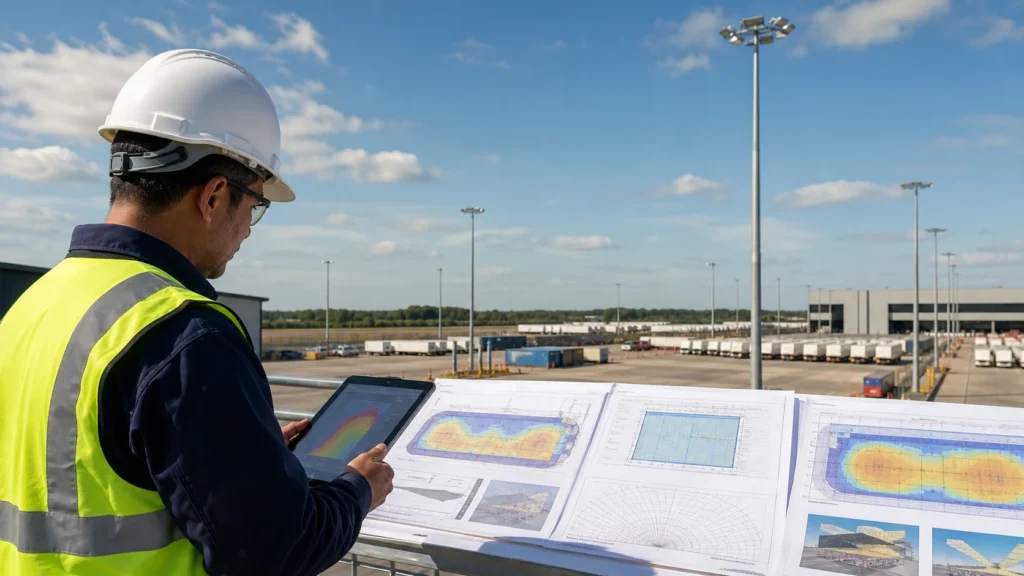 High mast lighting level specification review for outdoor infrastructure project