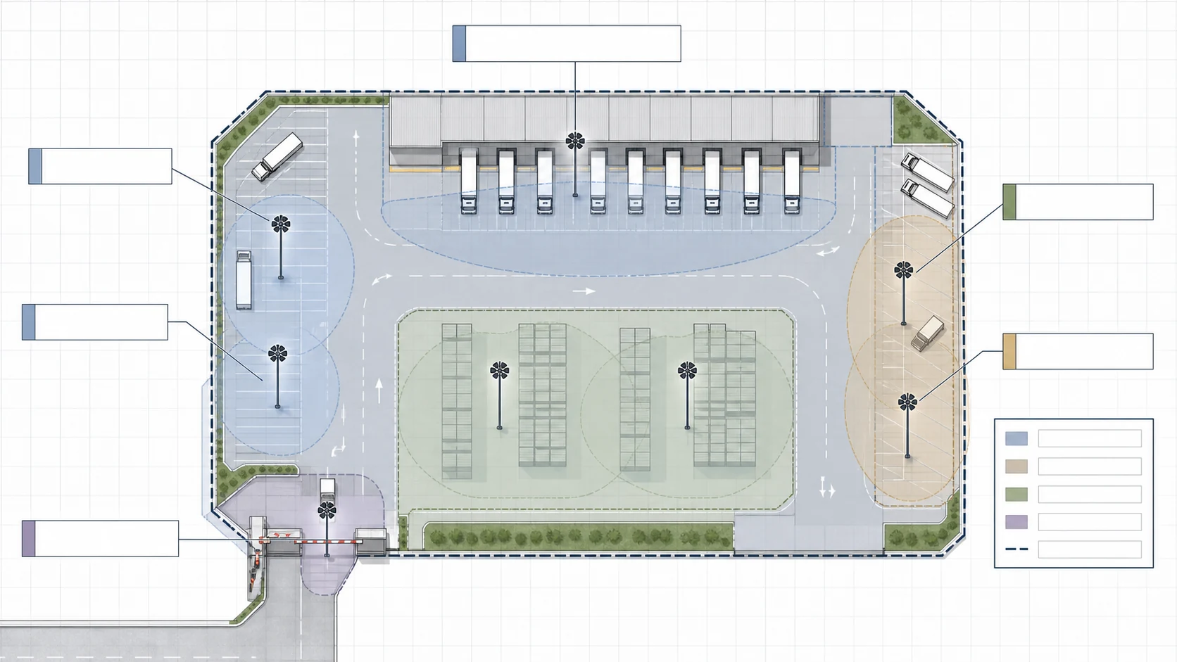 Zone based high mast lighting level specification for logistics yard