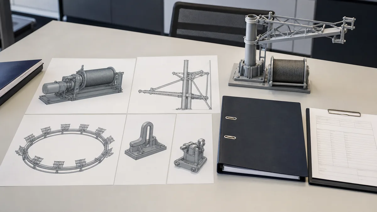 High mast lowering system tender requirement review for winch wire rope ring and latch