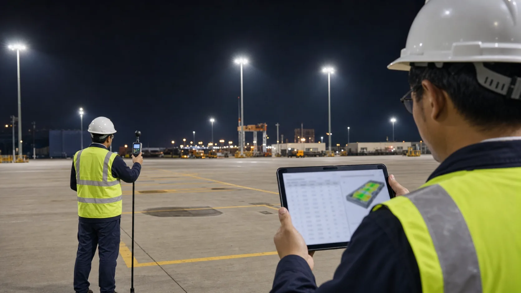 High mast lighting night measurement and DIALux as installed comparison review
