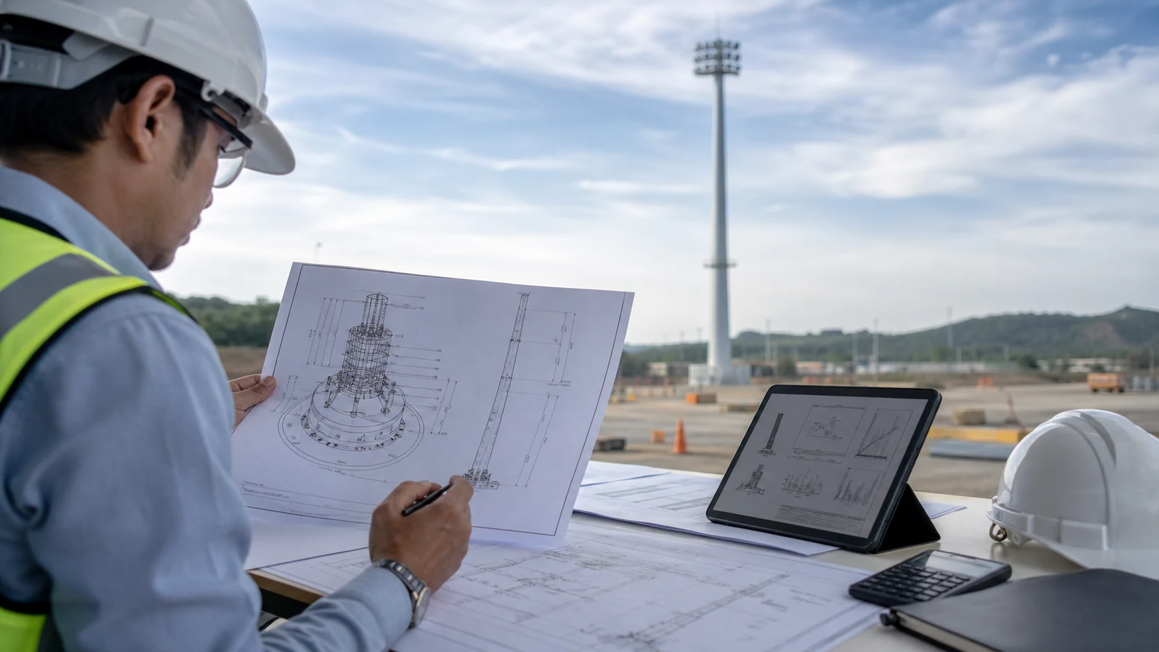 High mast pole height foundation and wind load engineering review