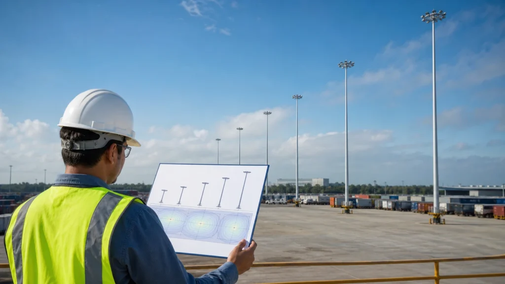 High mast pole height selection review for outdoor infrastructure lighting project