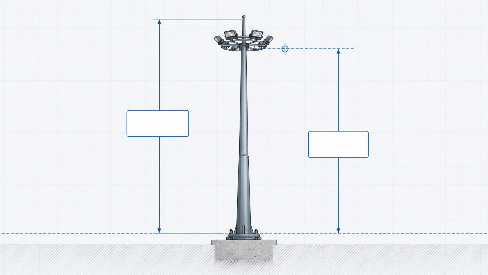 High mast pole height versus luminaire mounting height engineering diagram
