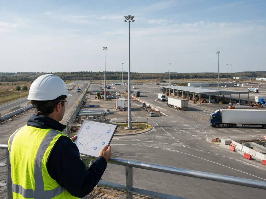 High mast lighting layout pattern review for highway interchange and ramp lighting