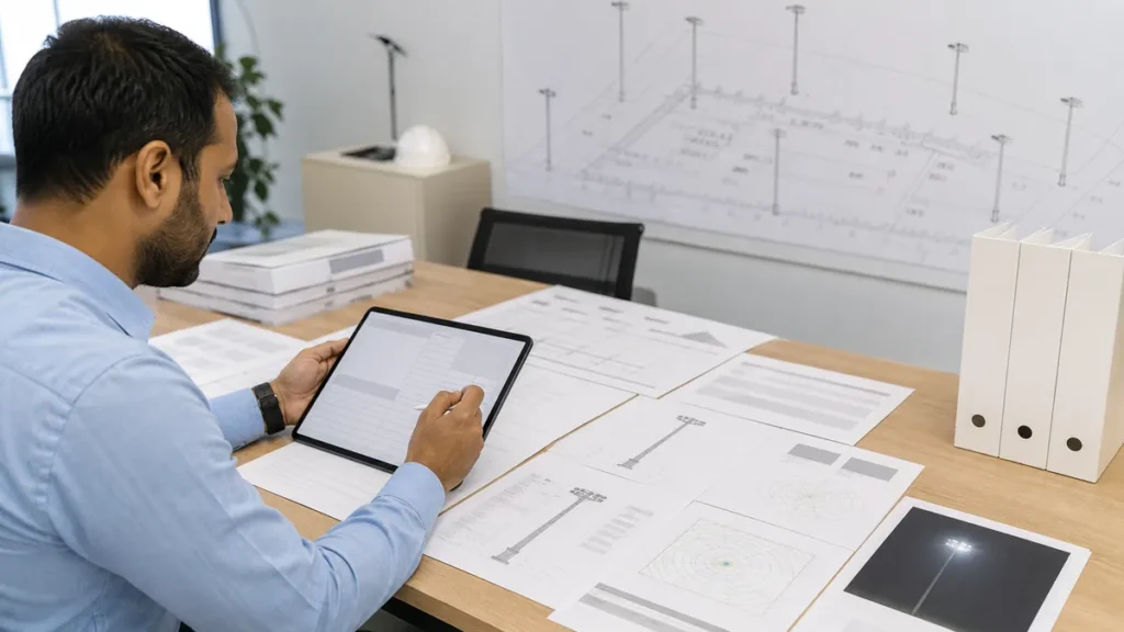 High mast lighting tender specification document review for EPC projects
