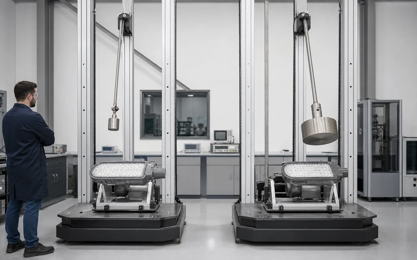 Controlled laboratory comparison of IK08 and IK10 luminaire impact testing