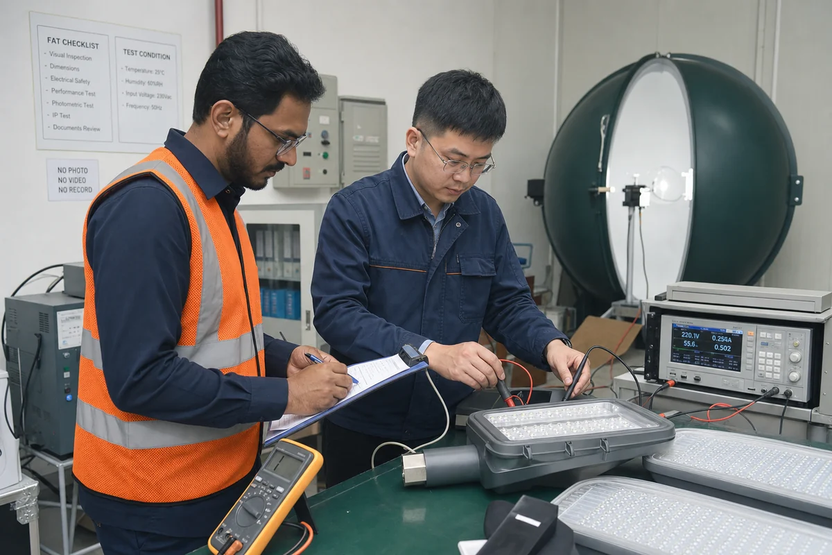 factory acceptance test and third party inspection for solar street lighting project