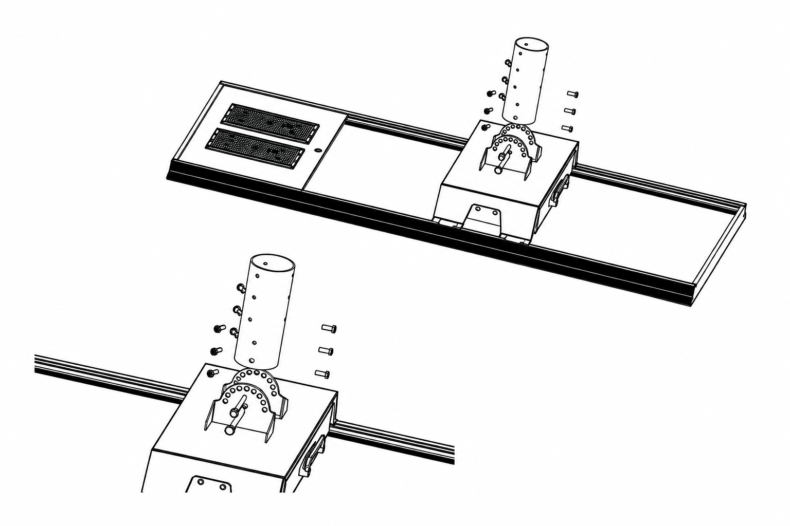 Installation illustration showing the HC solar street light mounting sleeve and pole fasteners