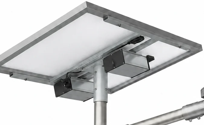 SL-SPL-HC PV support underside with bracket and under-panel enclosure mounting positions.
