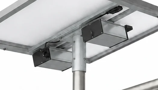 SL-SPL-HC enclosures positioned beneath the PV support on the pole.