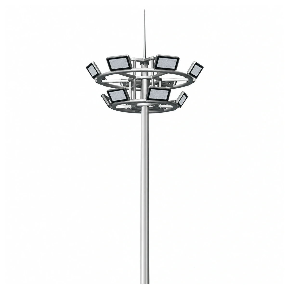 High mast lighting system with multi-directional LED floodlights for large-area lighting projects