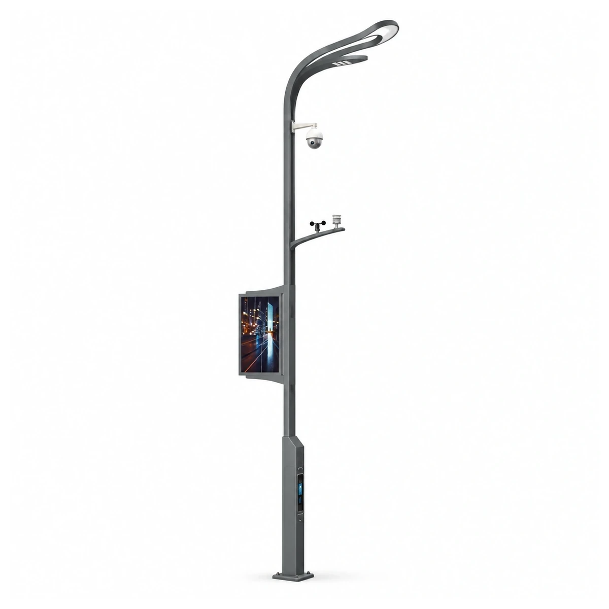 Smart lighting pole with LED luminaire, camera, environmental sensors and display for connected lighting projects