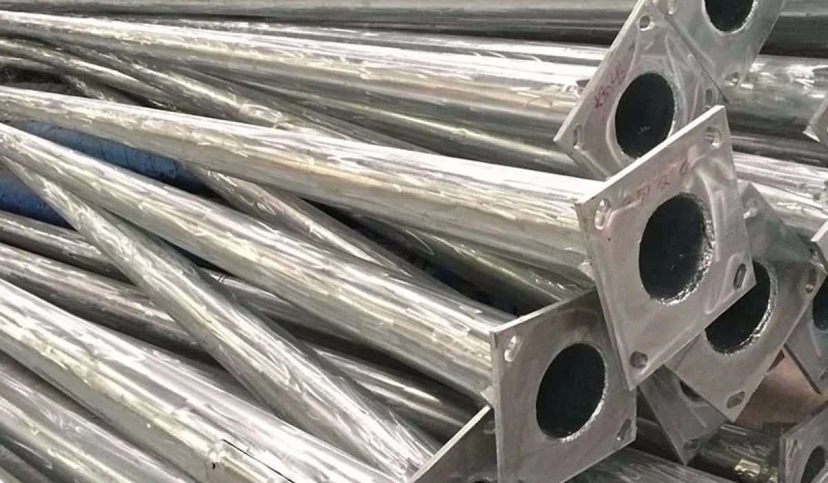 Bundle of galvanized street light poles