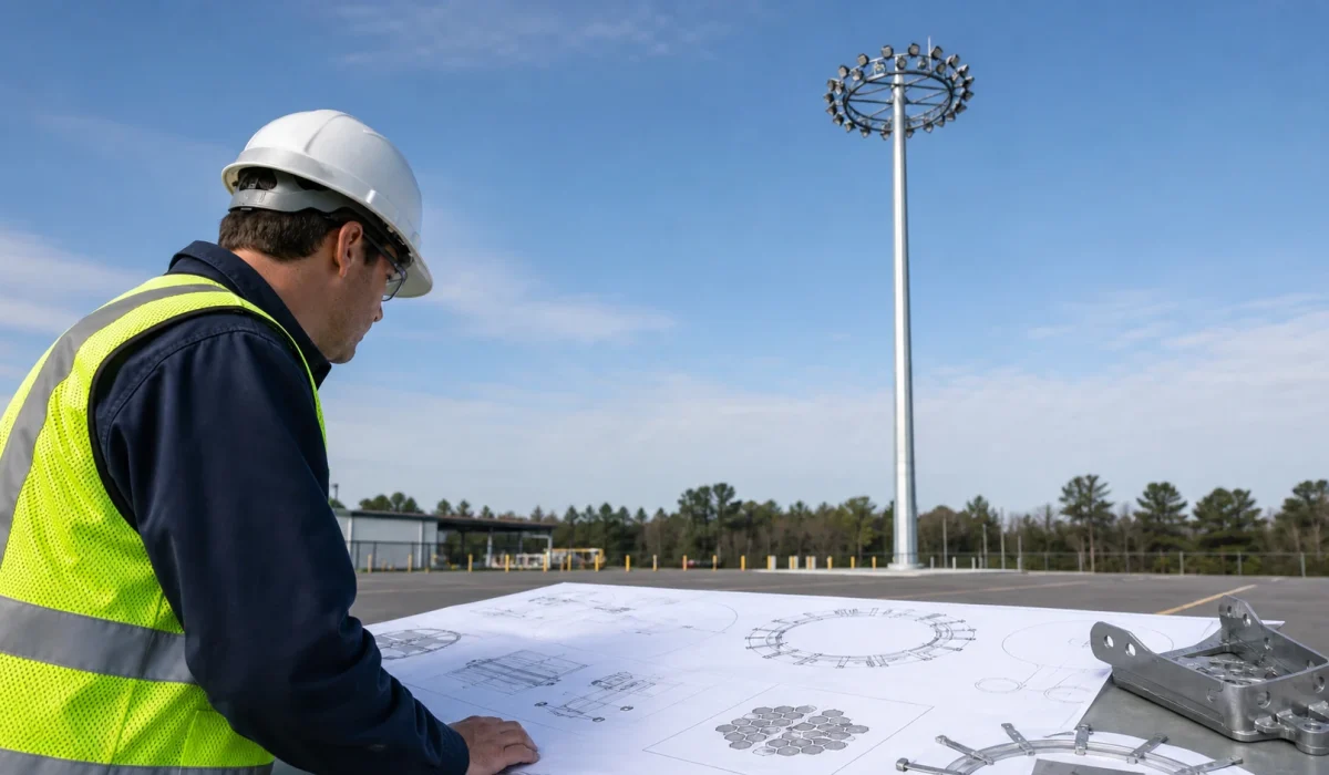 High mast LED retrofit headframe lowering system and pole compatibility review