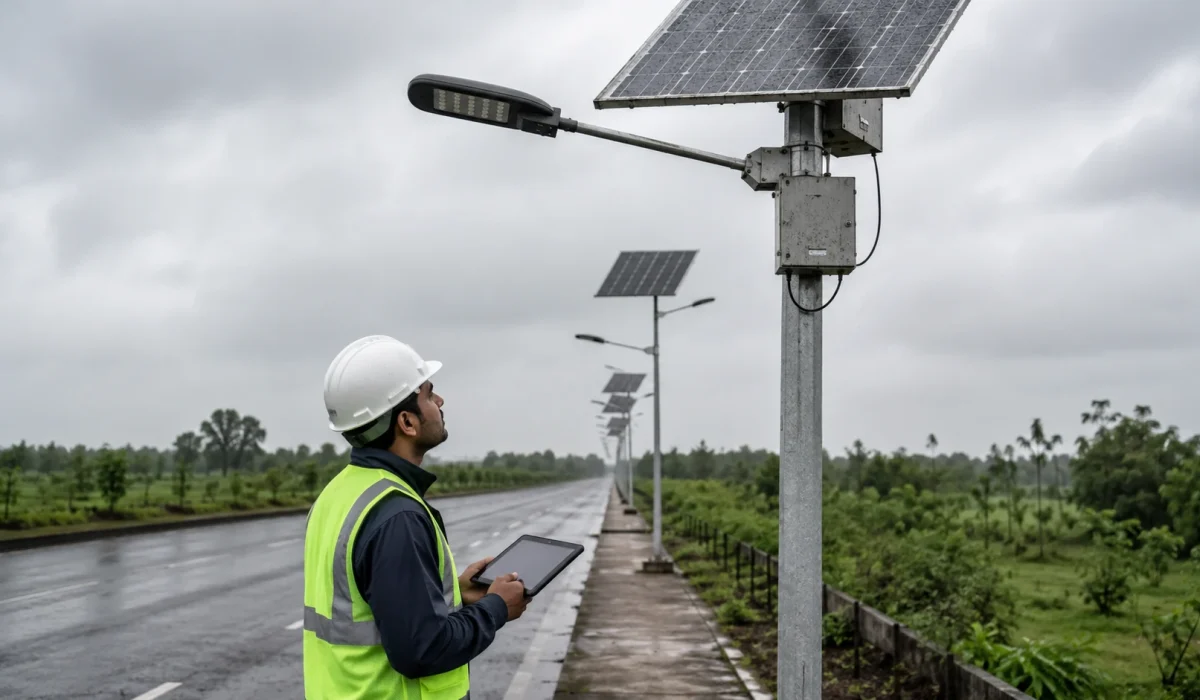 Solar street lights failure review after cloudy and rainy days